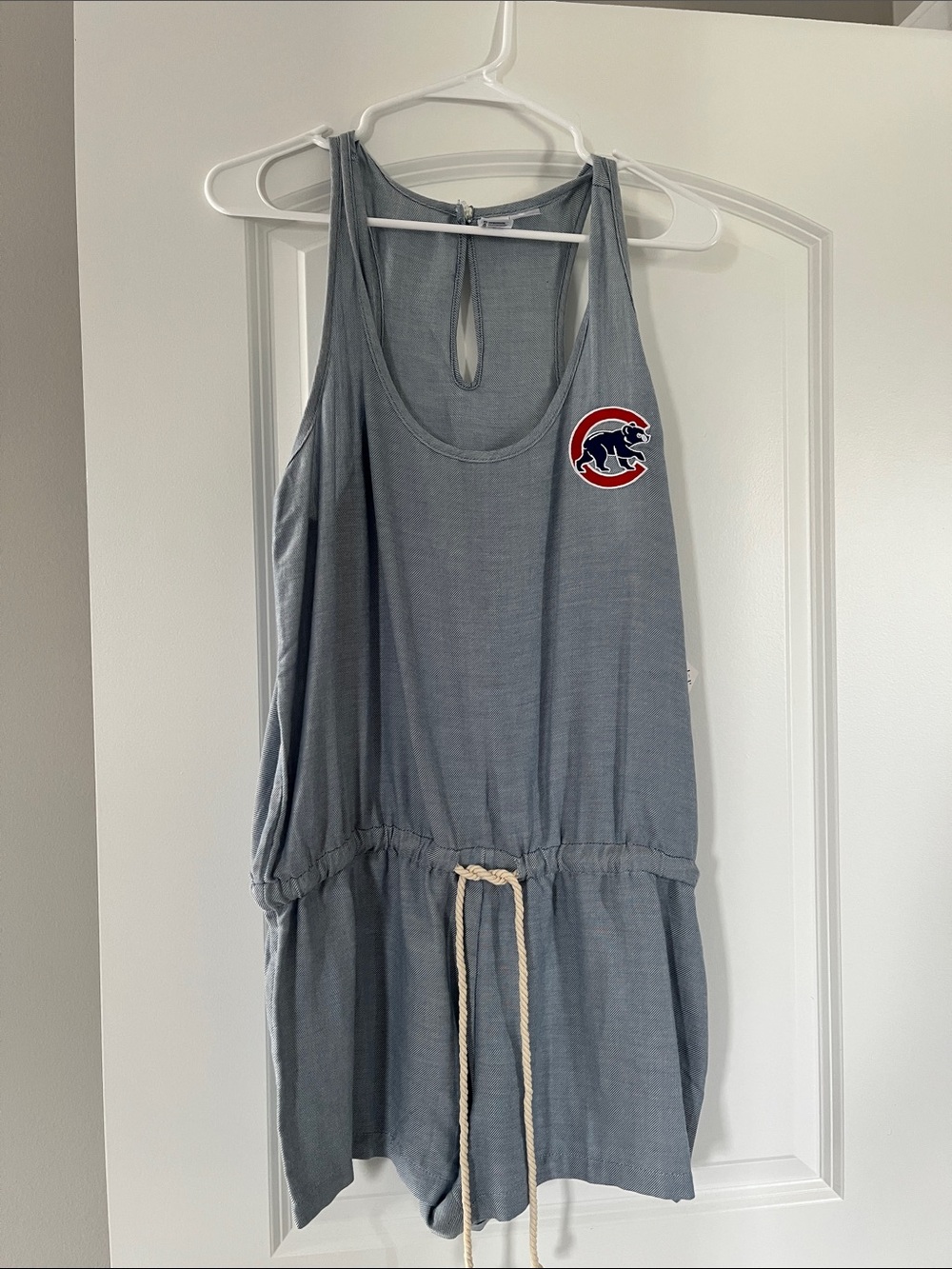 Sleeveless Gray Drawstring Romper with Team Emblem